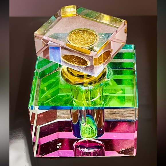 Source Unknown Other - VINTAGE IRIDESCENT RAINBOW GLASS CRYSTAL FACET PERFUME BOTTLE ART DECO